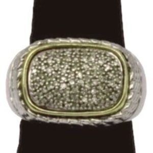 14k Yellow Gold and Sterling Silver Pave Diamond Ring sz 7